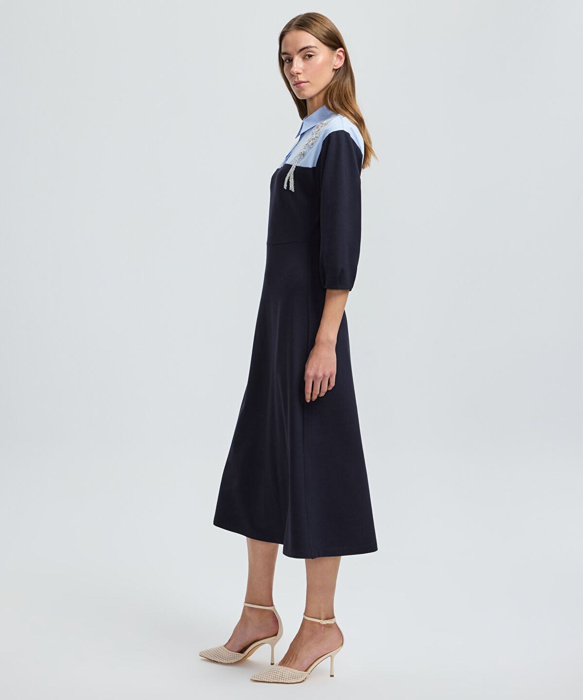 Floral Applique Color-Block Dress