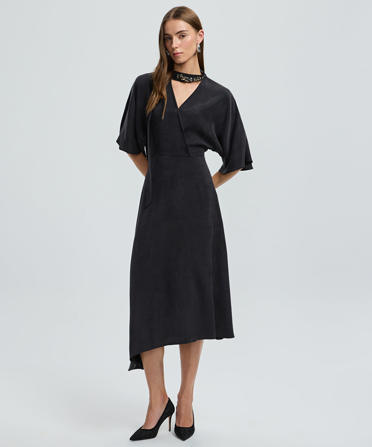 Midi Dress with Embellished Scarf