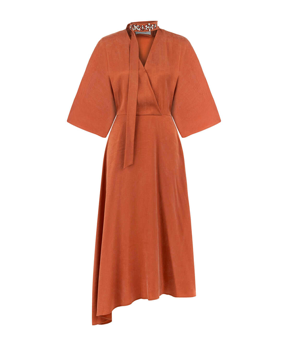 Midi Dress with Embellished Scarf
