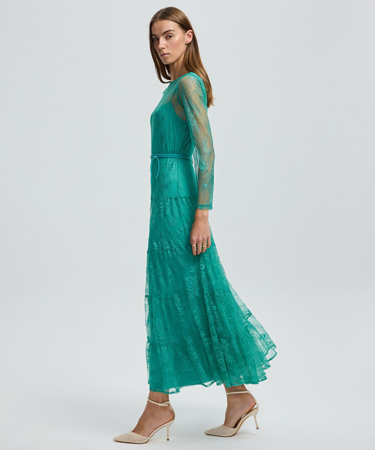 Lace Dress with Tiered Skirt