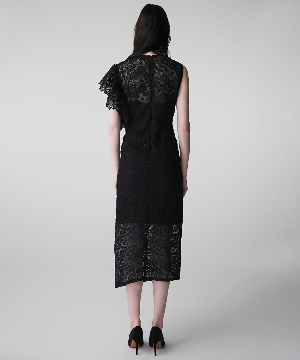 Asymmetric Lace Midi Dress