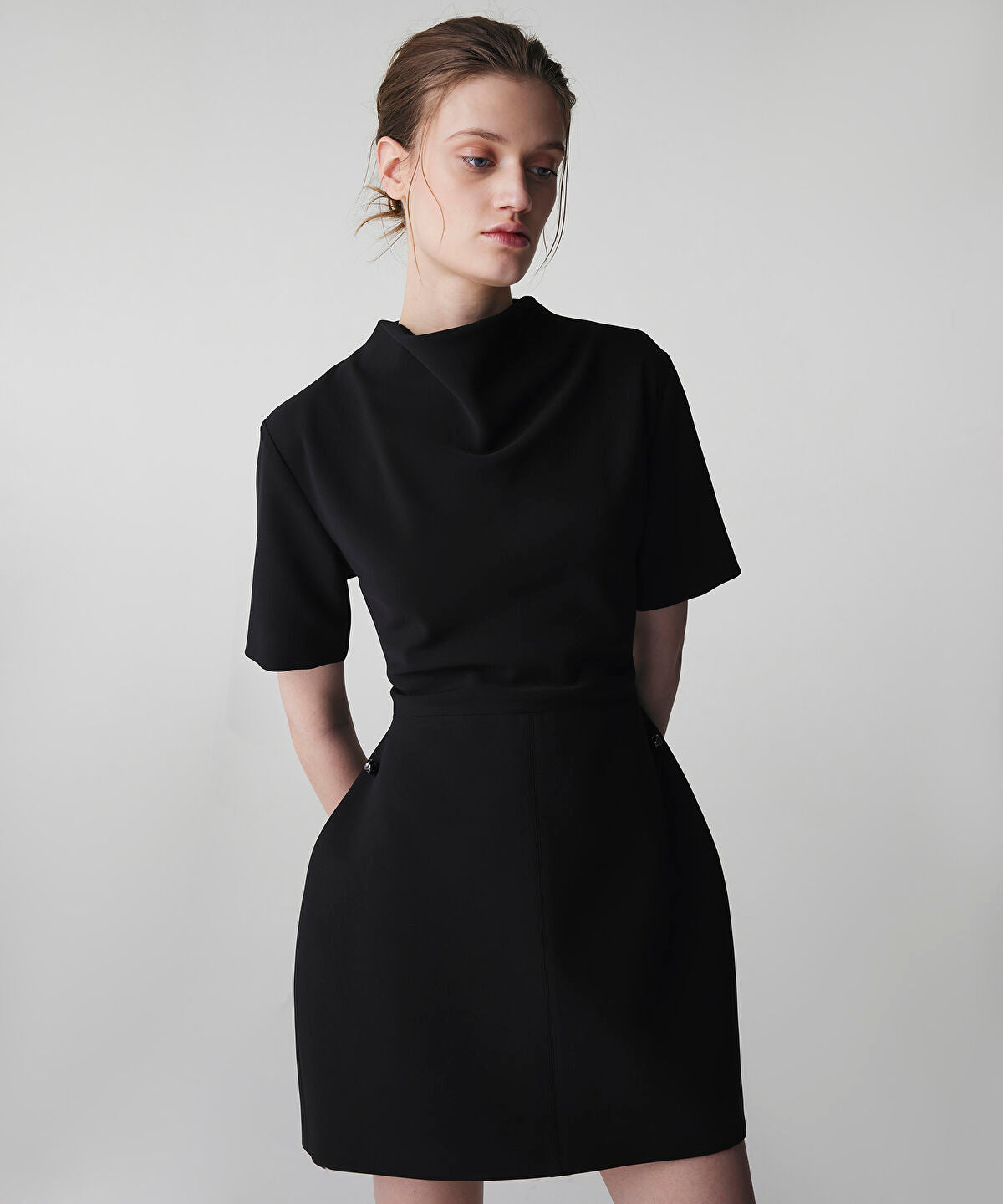 Sculpted Draped Neck Mini Dress