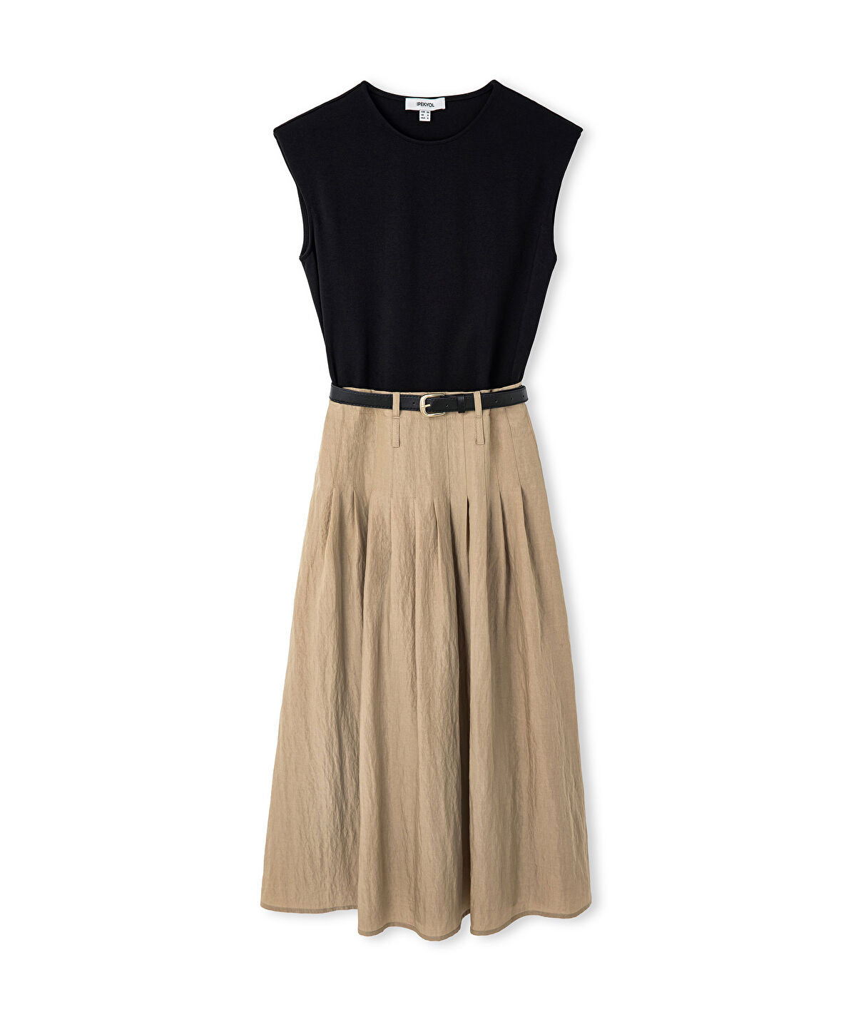 Belted Combination Midi Dress