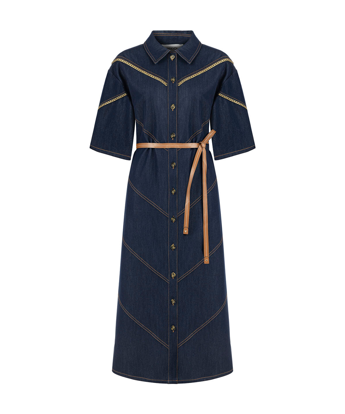 Contrast Trim Denim Shirt Dress