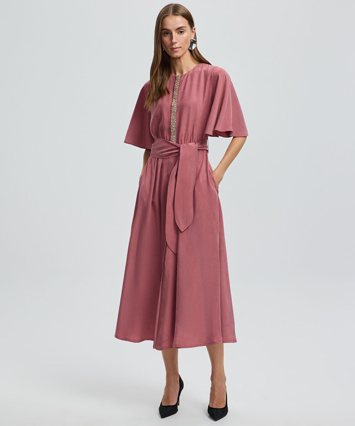 Embroidered Cupro Dress