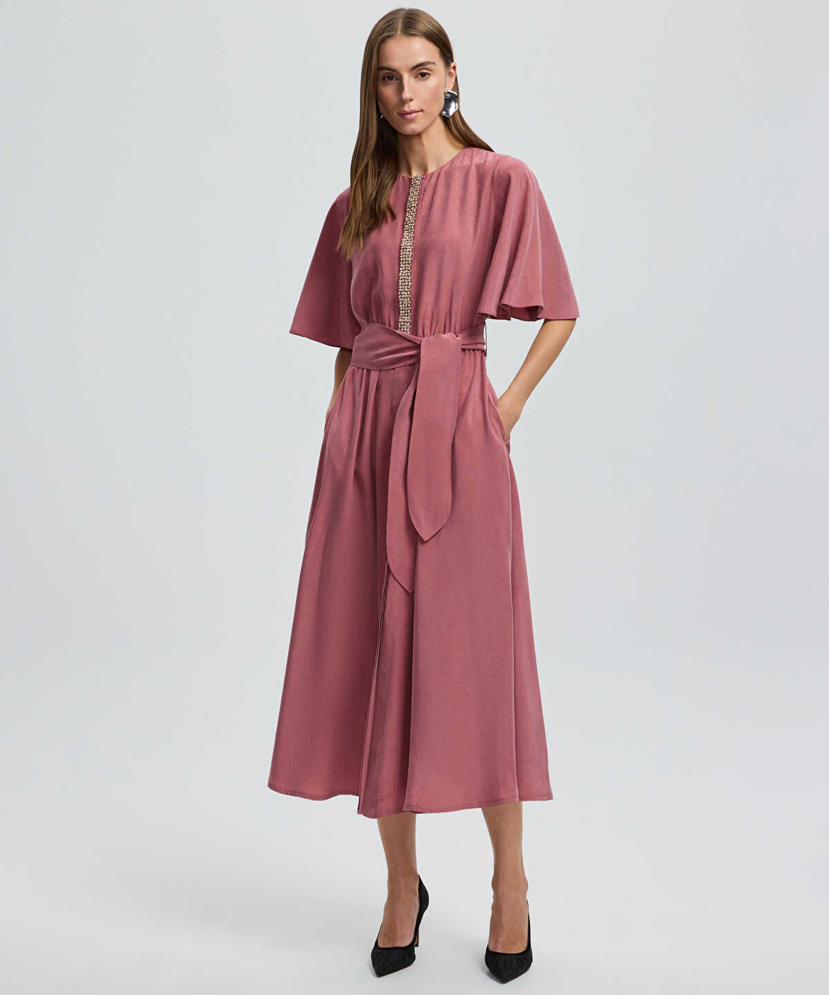 Embroidered Cupro Dress
