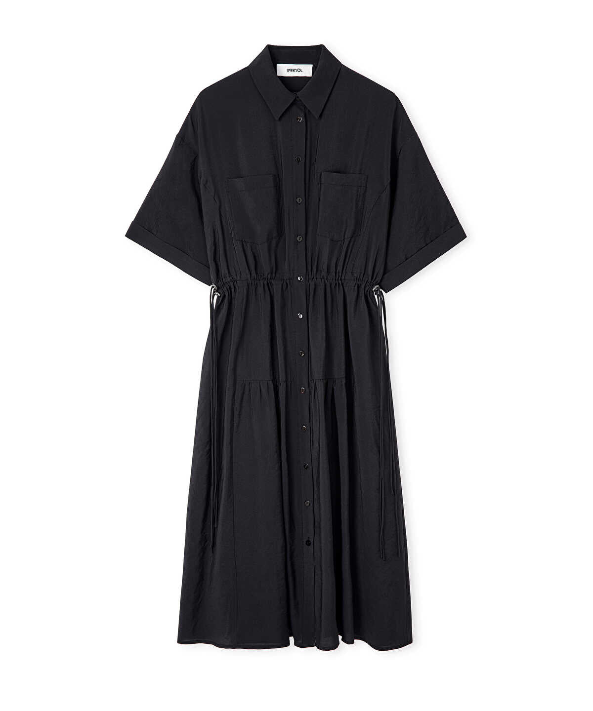 Adjustable Cinch-Waist Shirt Dress
