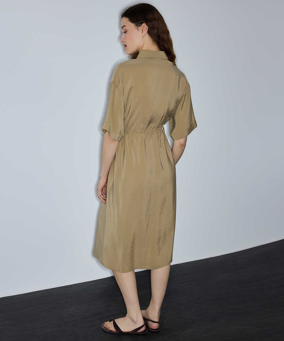 Adjustable Cinch-Waist Shirt Dress