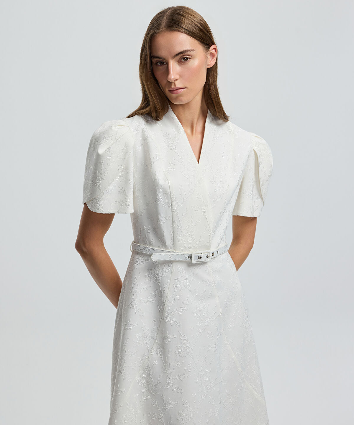 V-Neck Jacquard Dress