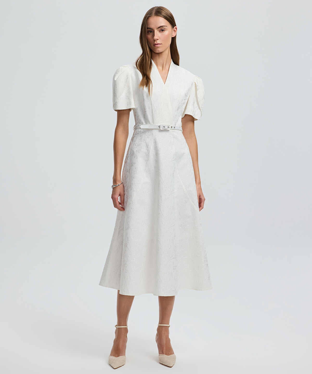 V-Neck Jacquard Dress