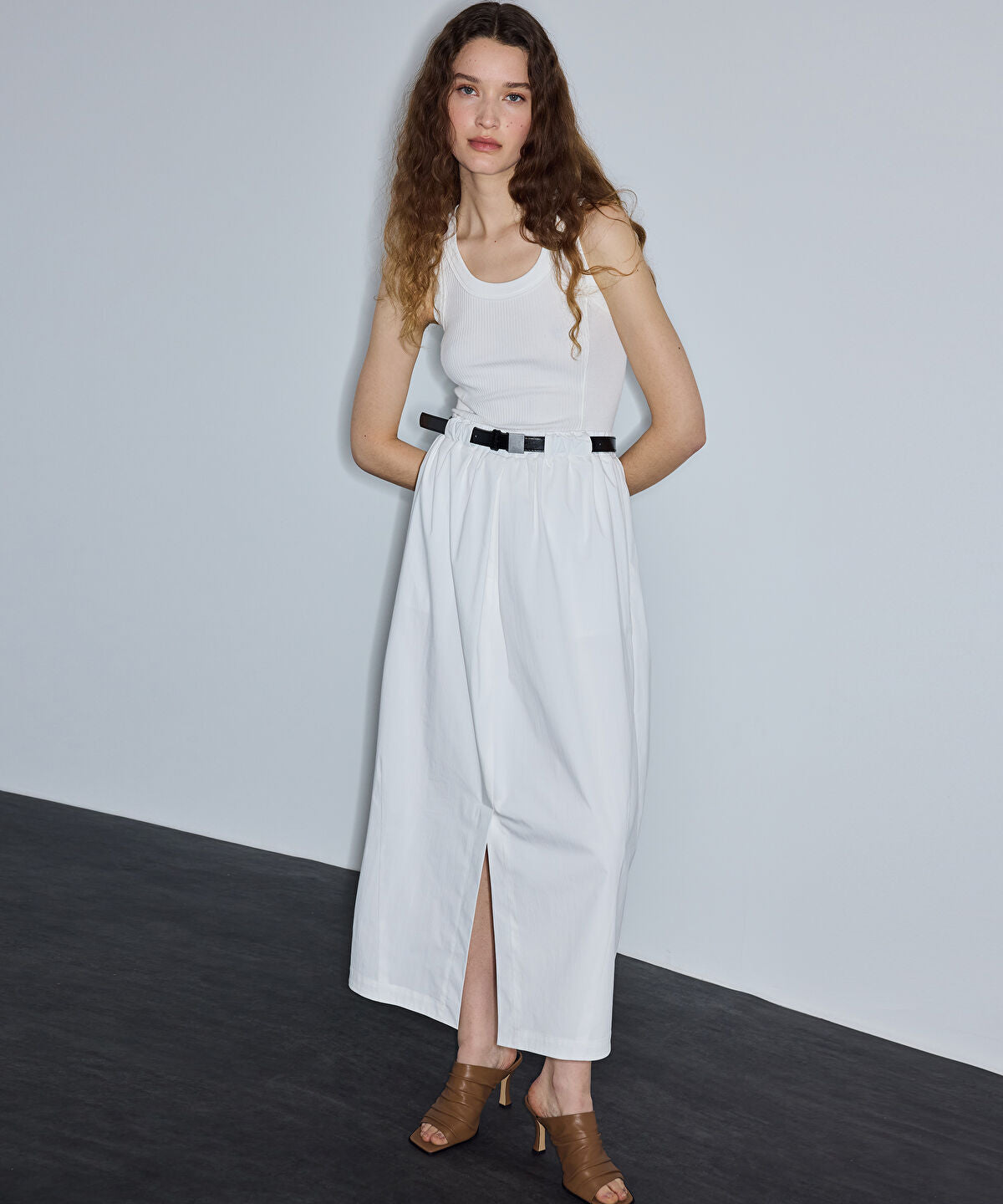 Mixed-Media Belted Dress