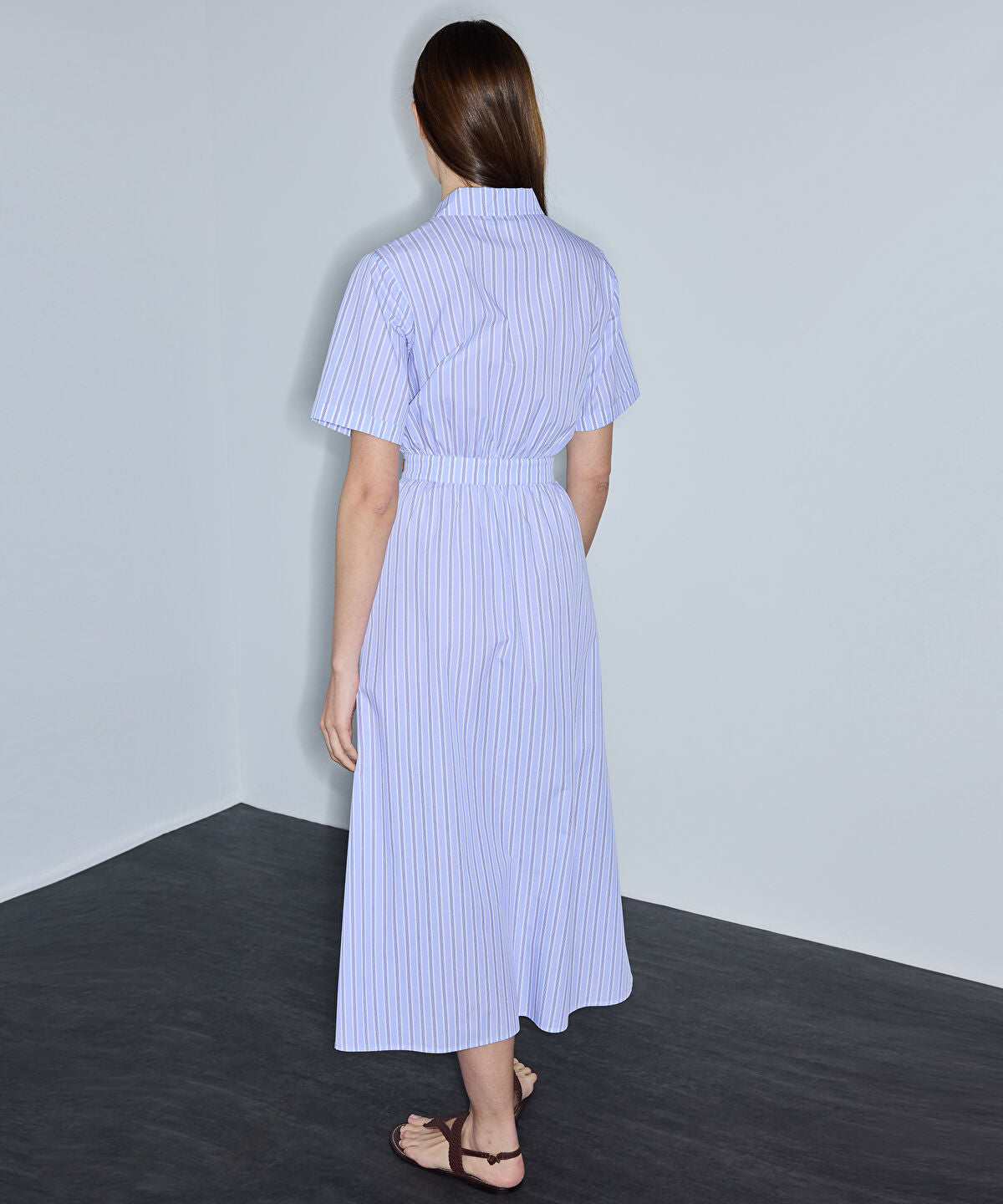Contrast-Belted Embroidered Dress