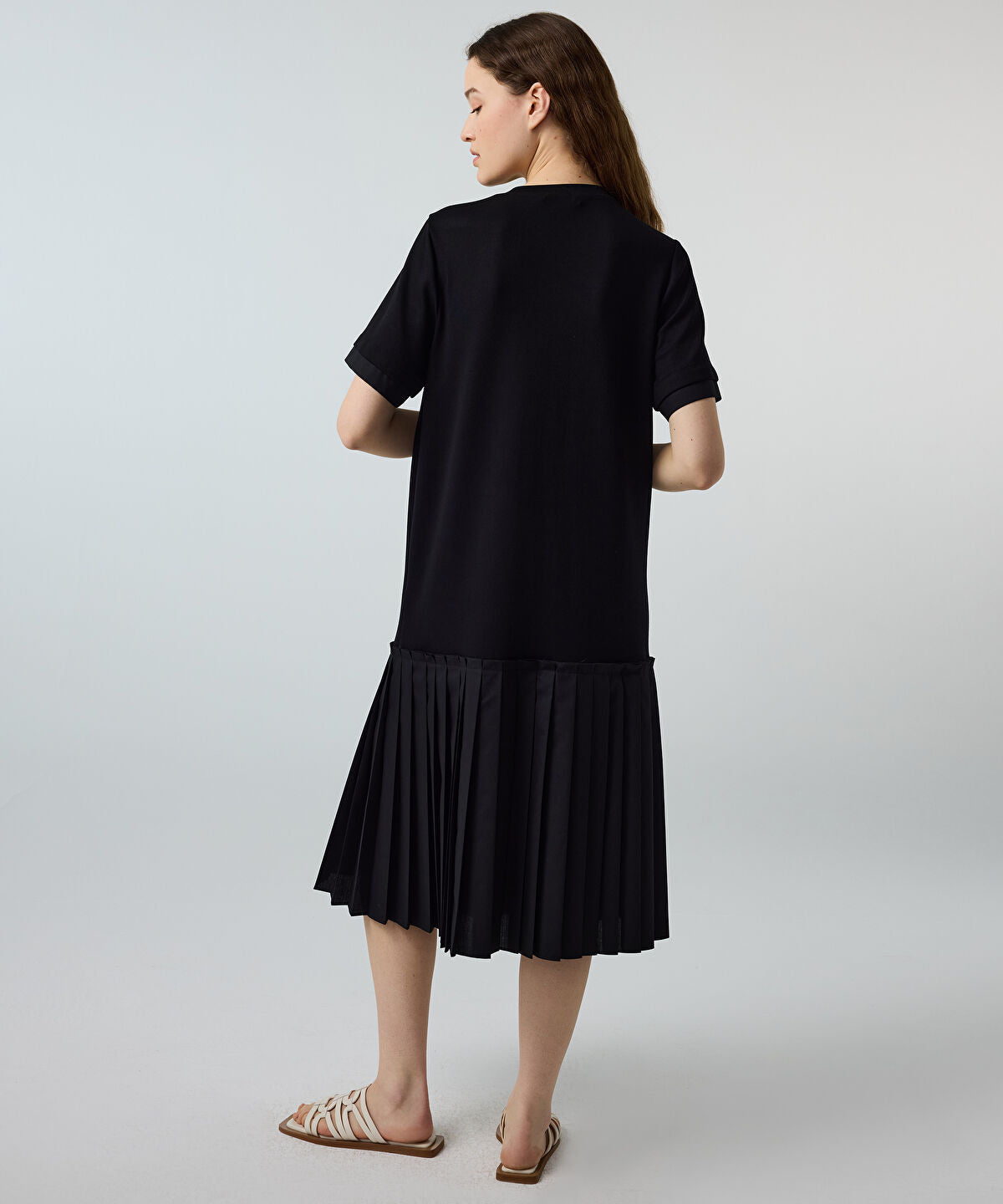 Pleated Mixed-Media Dress