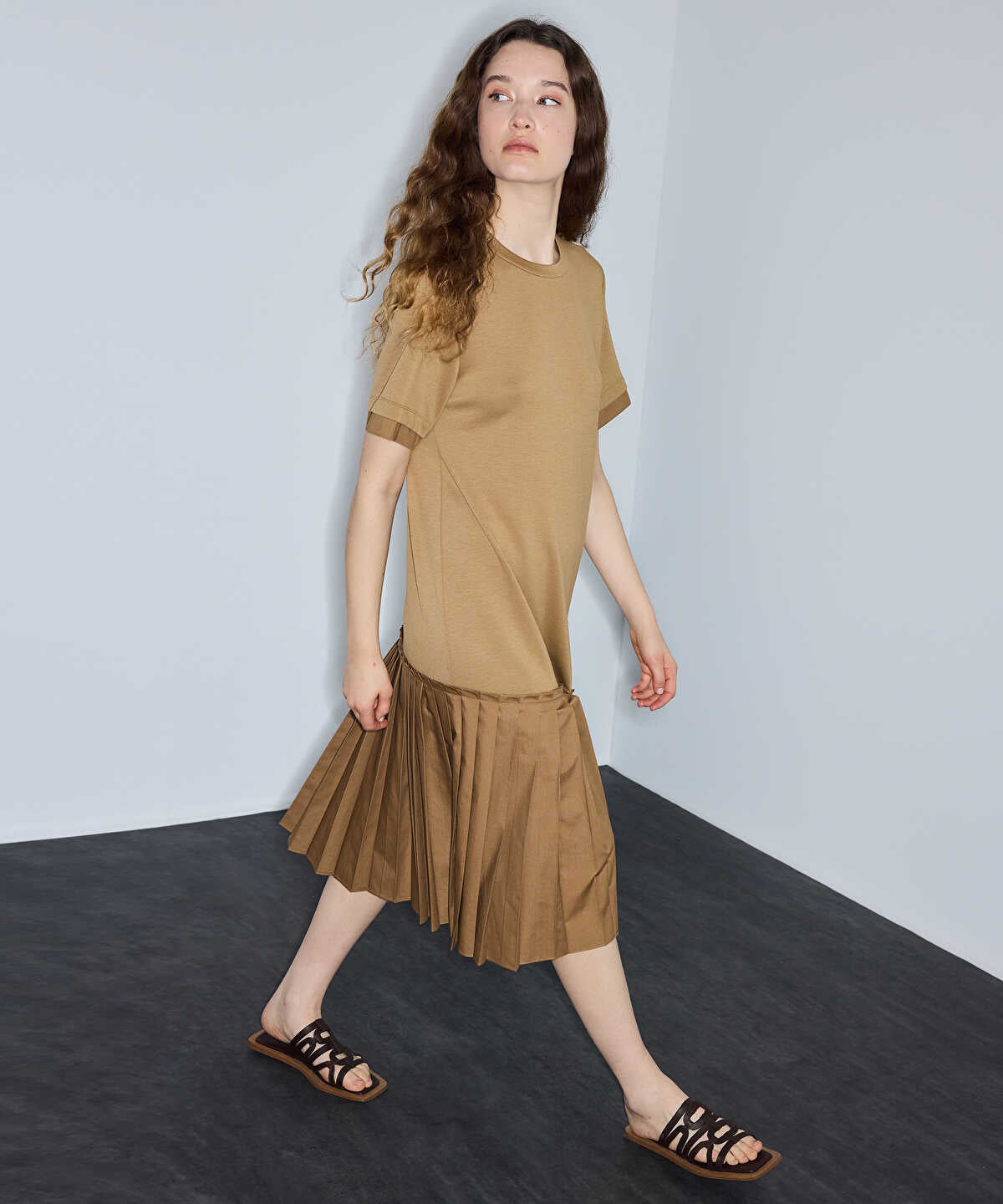 Pleated Mixed-Media Dress