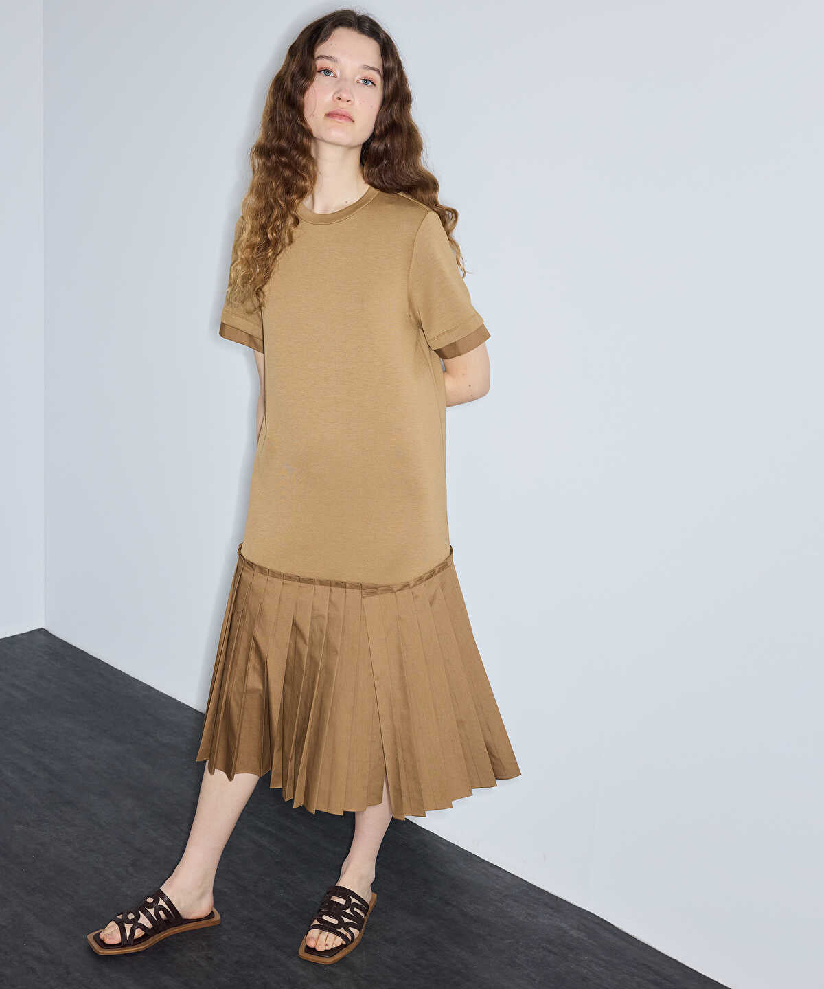 Pleated Mixed-Media Dress