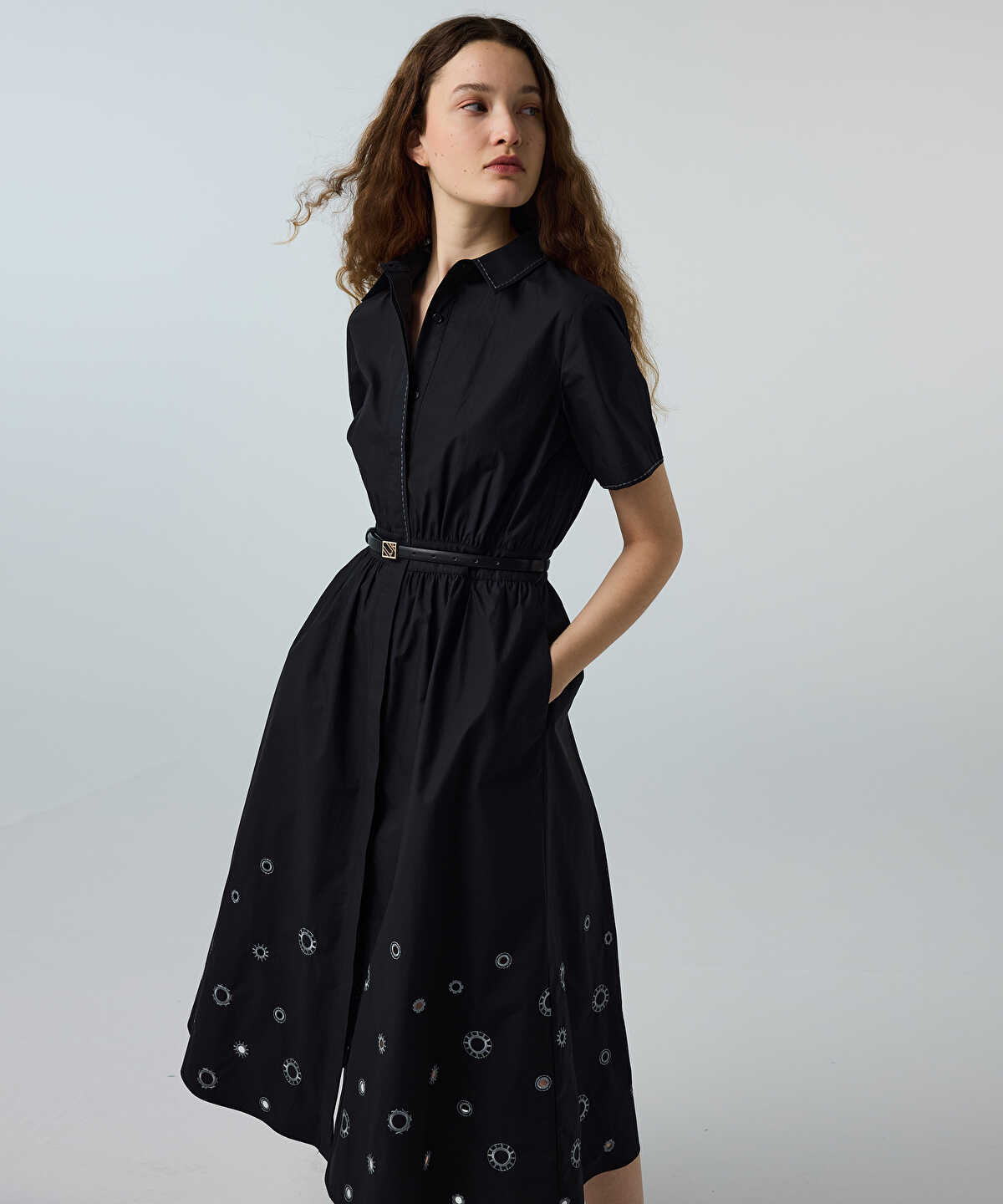 Embroidered Poplin Dress
