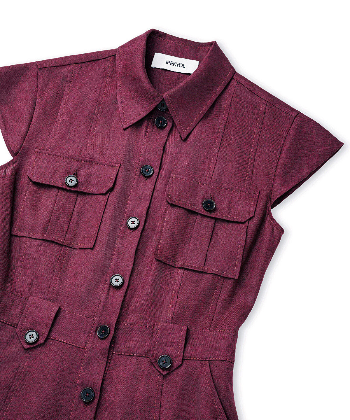 Button-Accented Linen Dress
