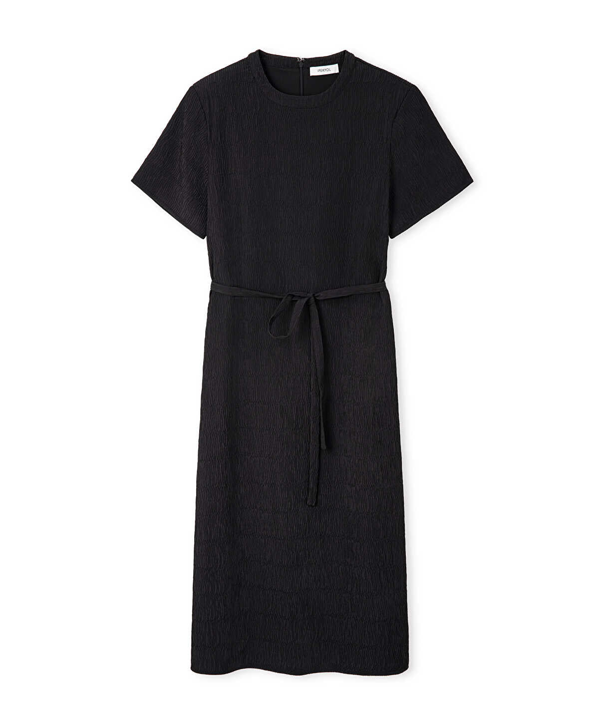 Belted Crinkle-Effect Dress
