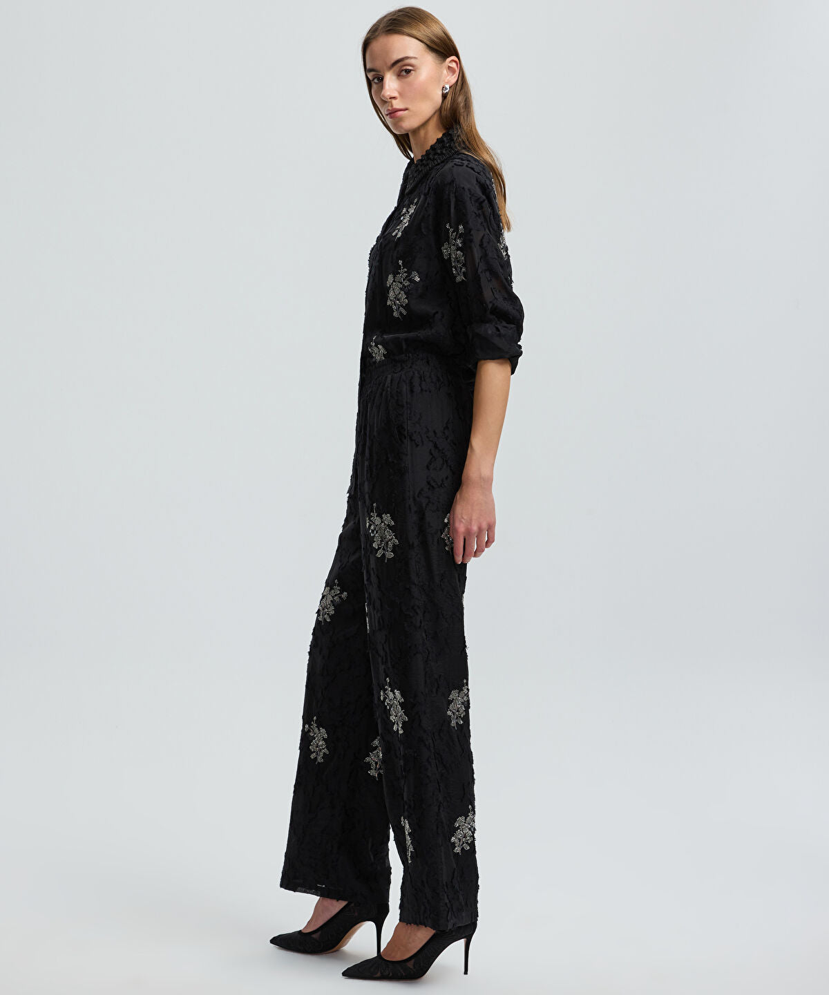 Embellished Wide-Leg Trousers