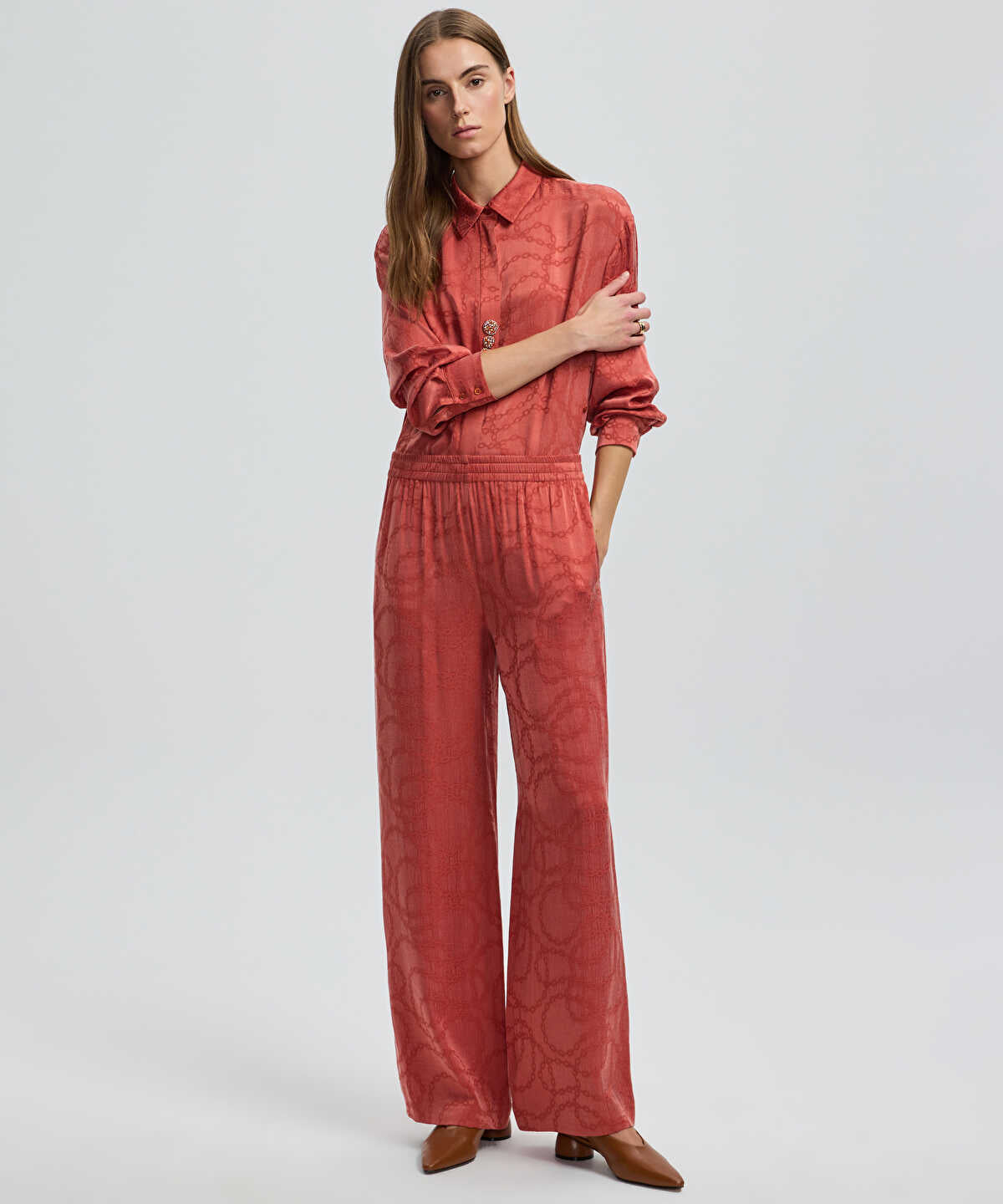 Printed Wide-Leg Trousers
