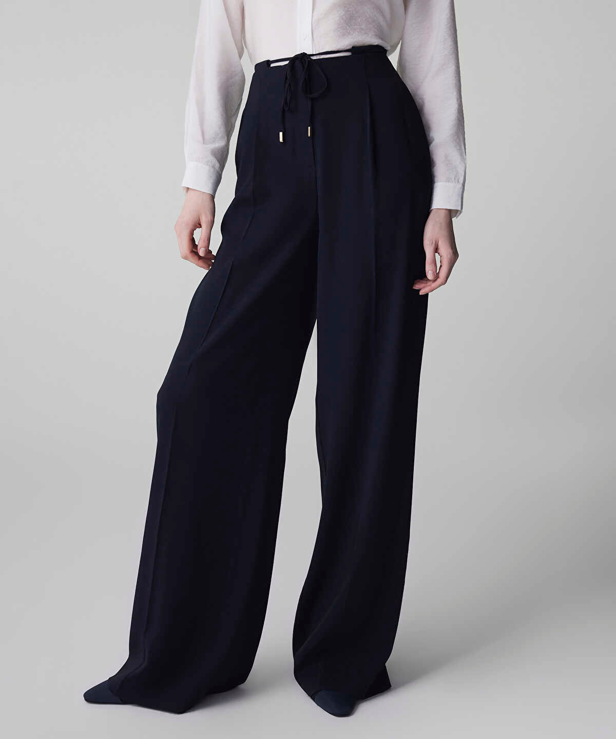 Tie Waist Wide-Leg Trousers