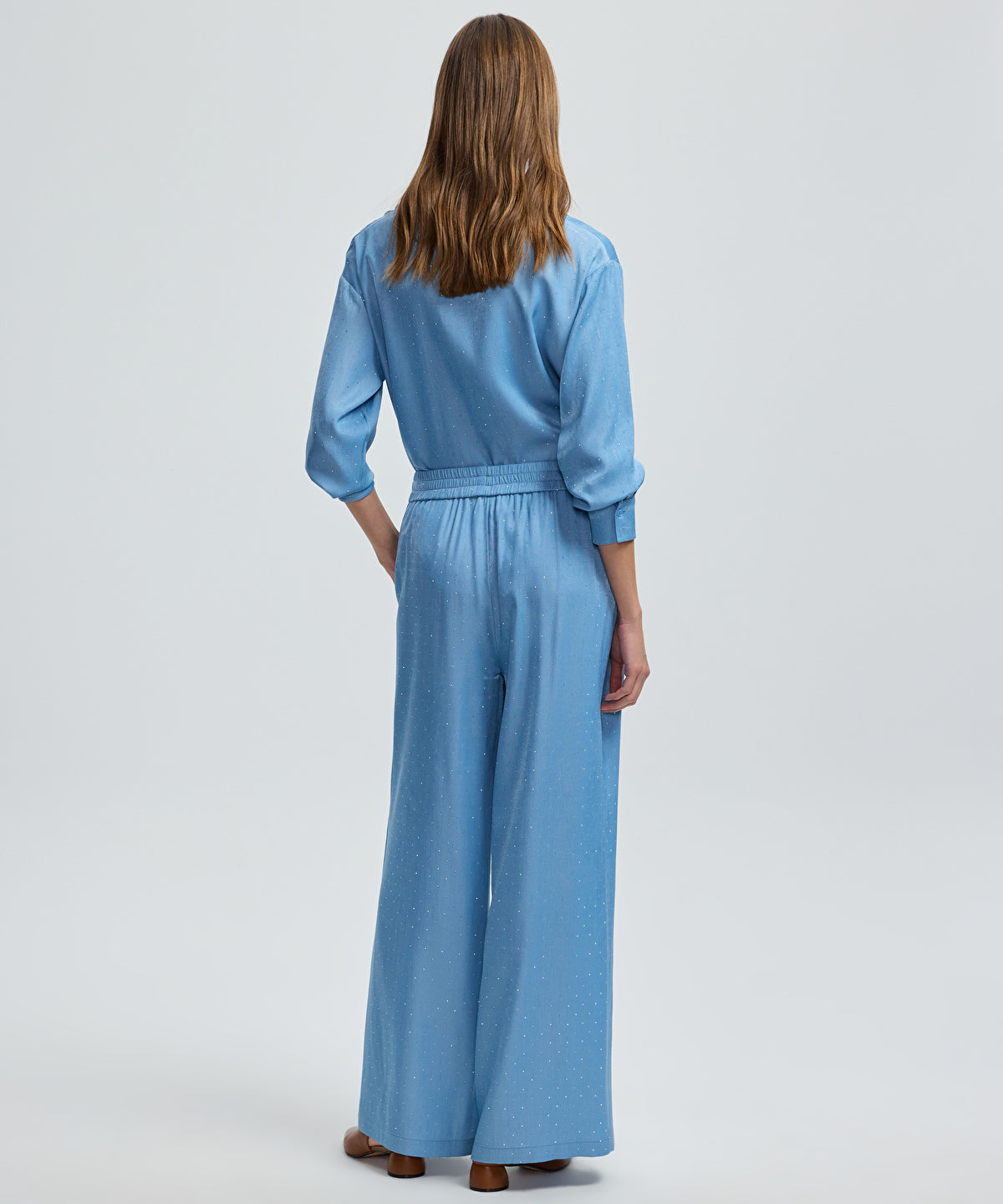 Rhinestone Embellished Wide-Leg Trousers