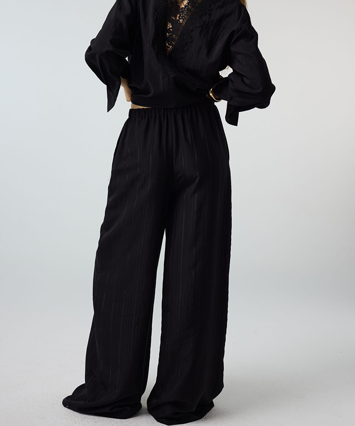 Self-Stripe Wide-Leg Trousers