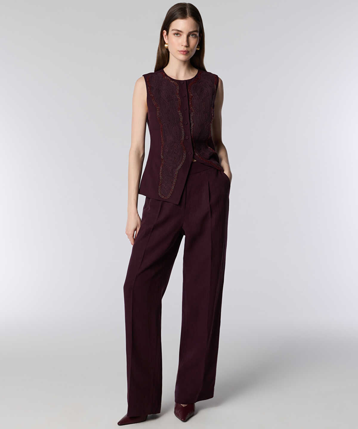 Pressed Crease Wide-Leg Trousers