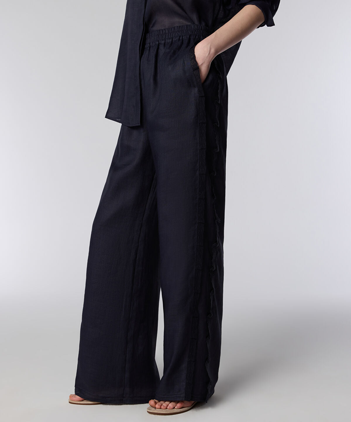 Lace-Trim Wide-Leg Trousers