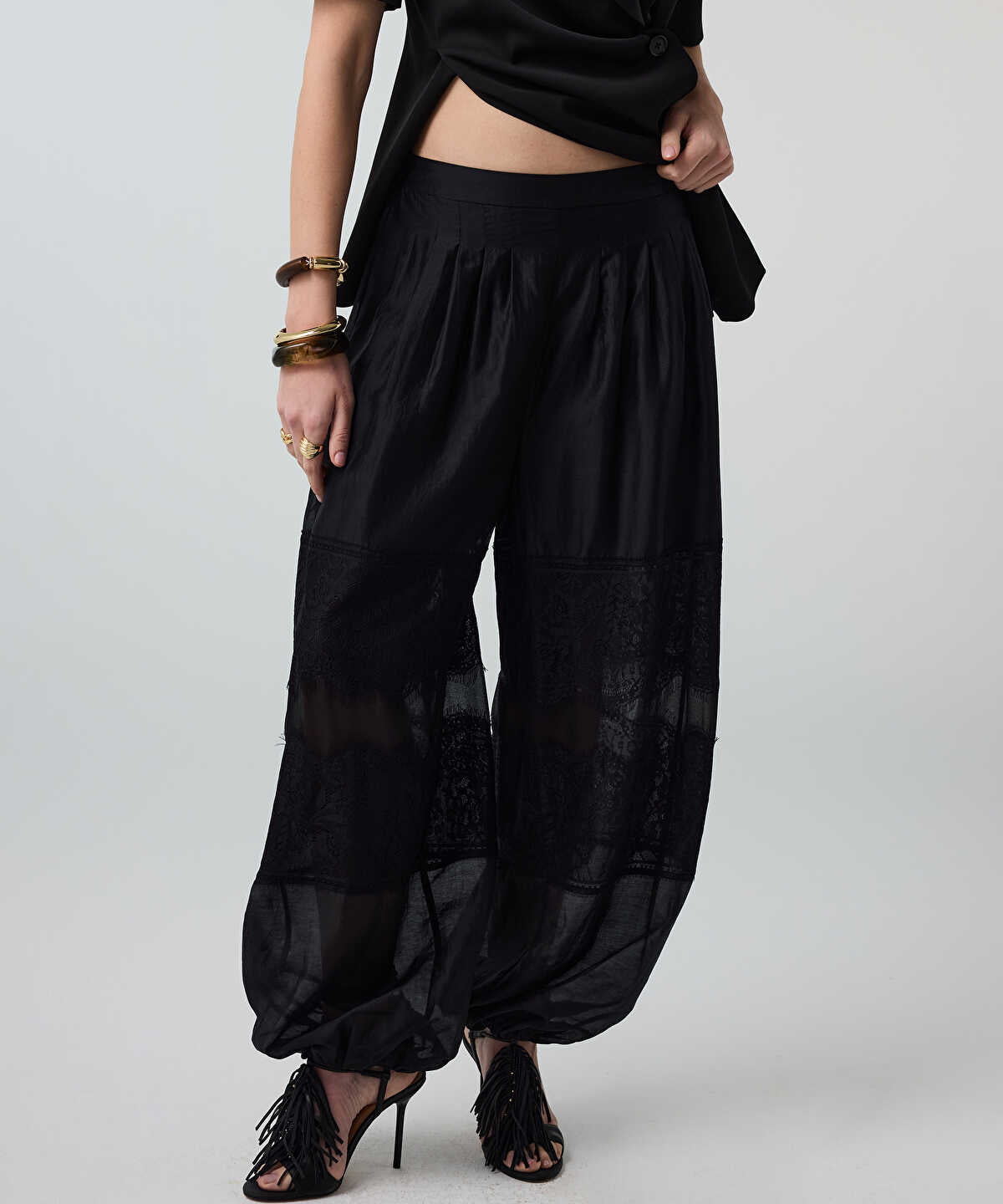 Lace-Trimmed Balloon Trousers