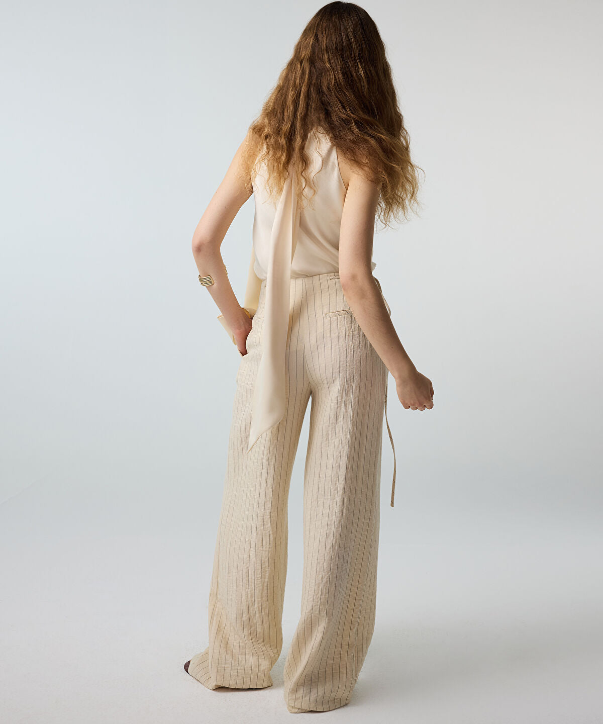 Beaded-Waist Striped Trousers