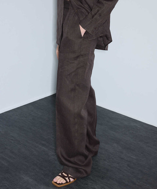 Belted Linen Wide-Leg Trousers