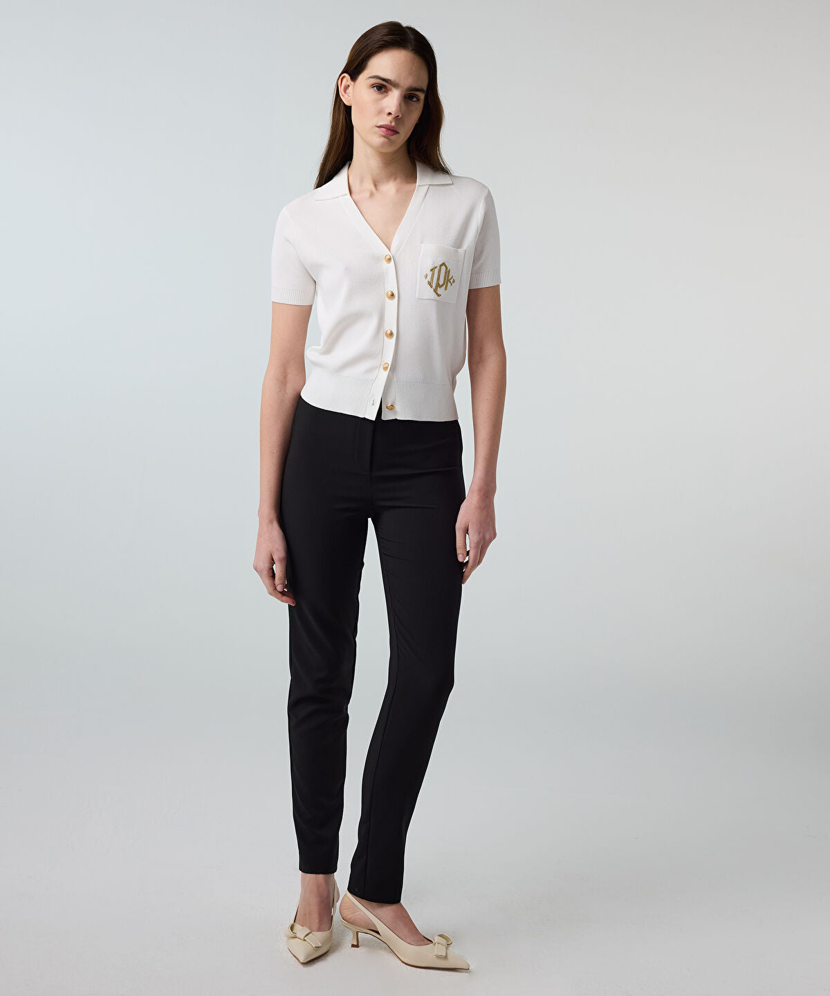 Lurex-Waisted Skinny Trousers