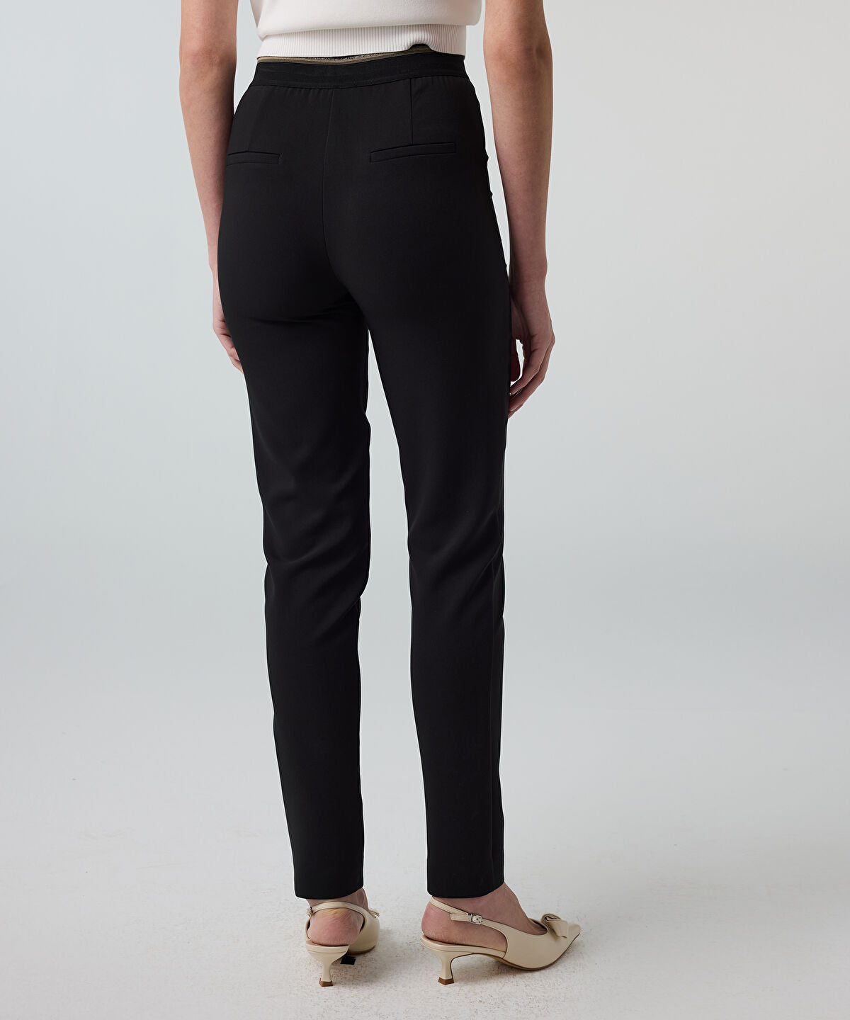 Lurex-Waisted Skinny Trousers