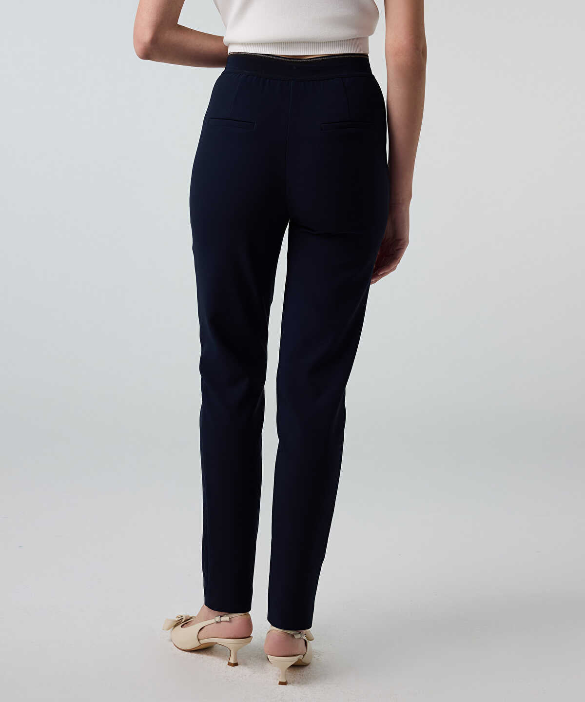 Lurex-Waisted Skinny Trousers