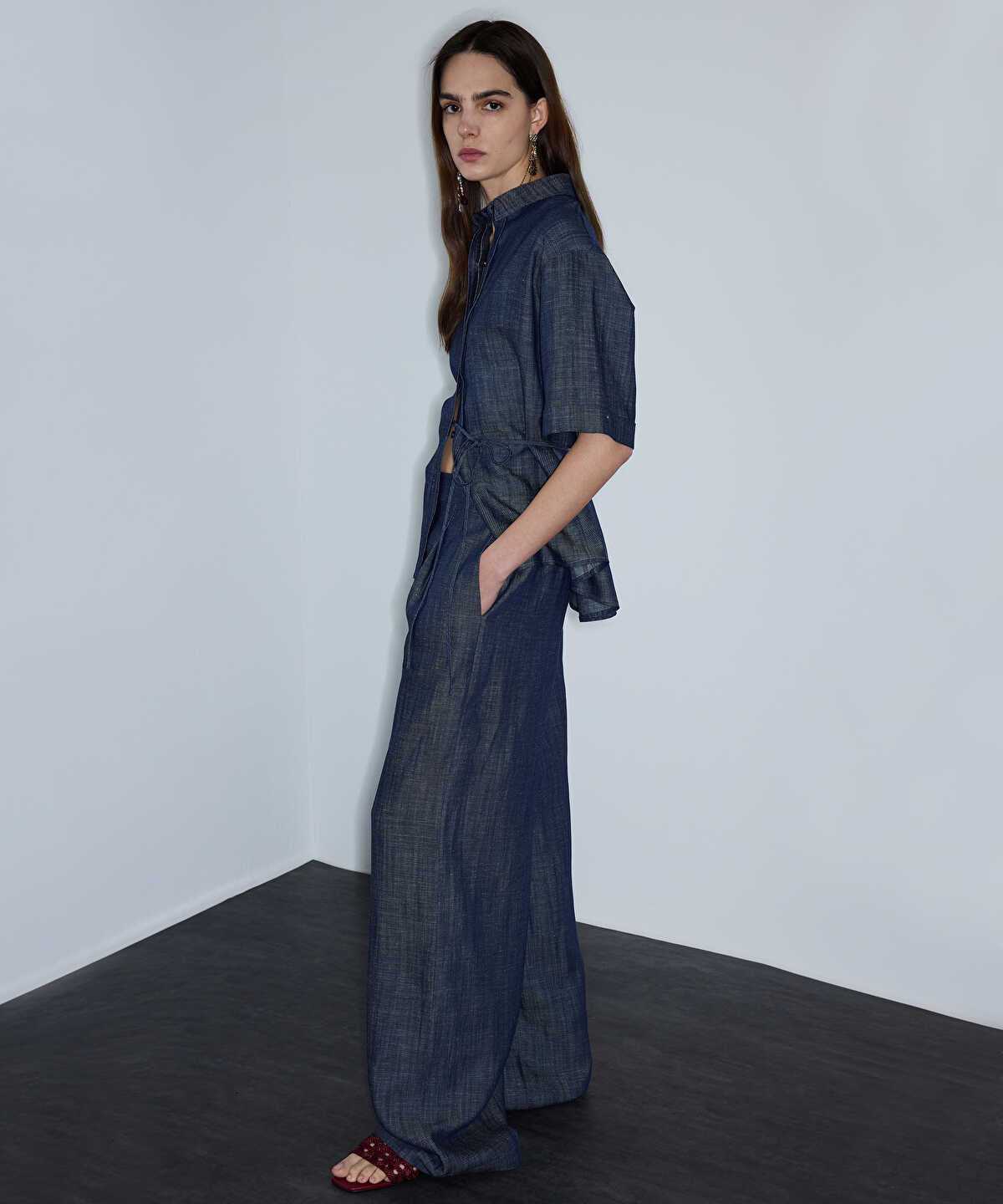 Denim-Effect Wide-Leg Trousers
