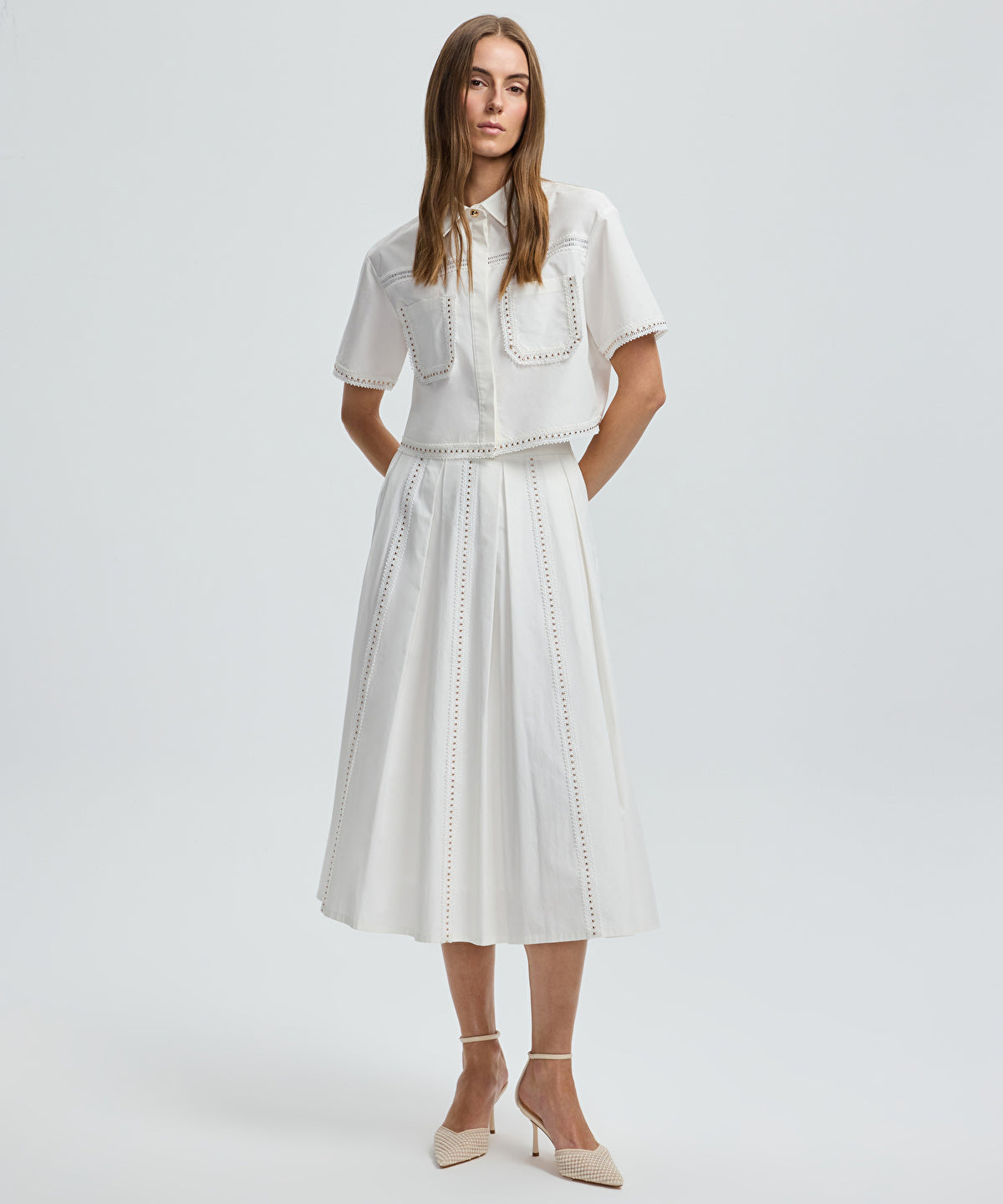 Lace-Trim Poplin Skirt