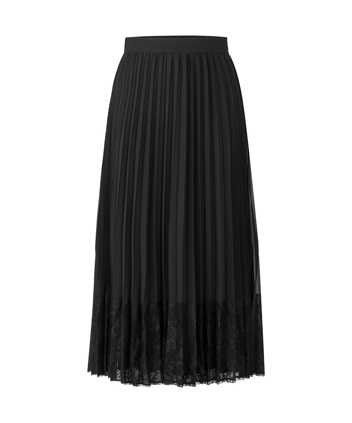 Pleated Lace Hem Midi Skirt