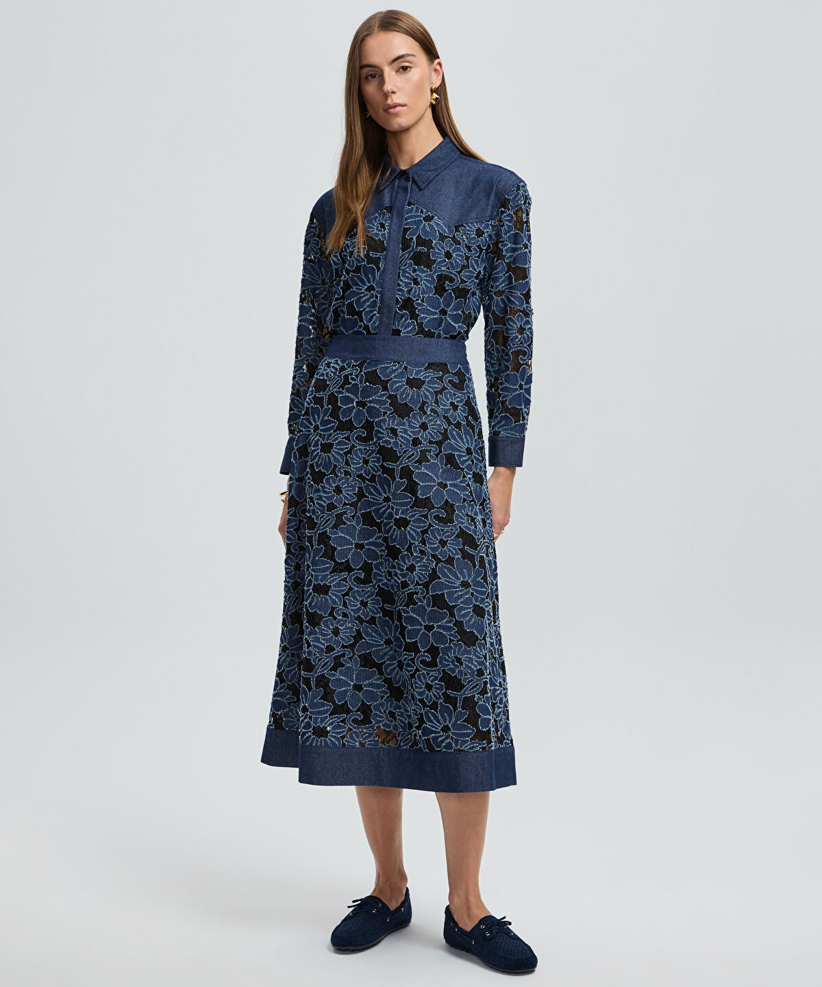 Floral Lace Denim Skirt