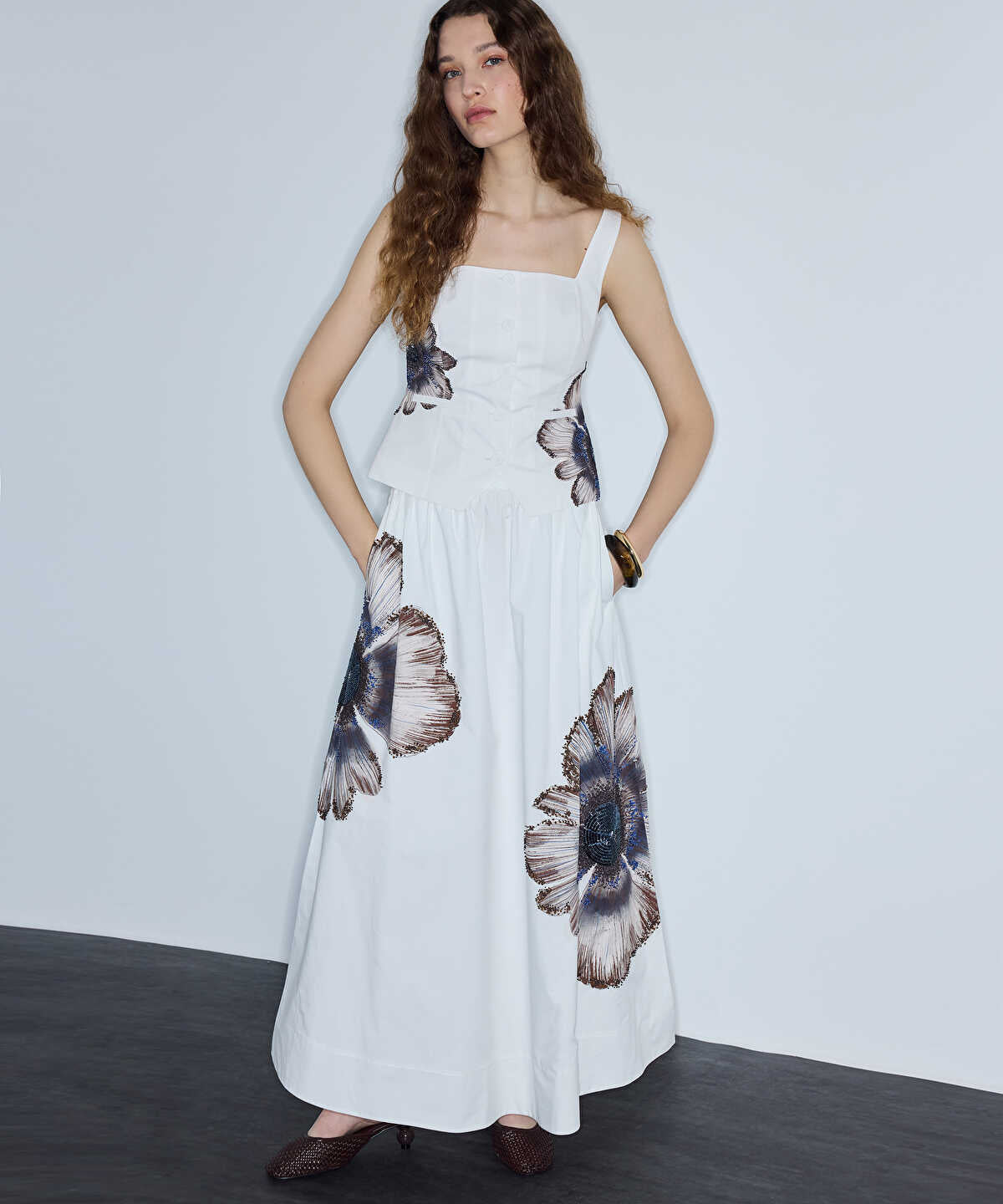 Beaded Floral Maxi Skirt