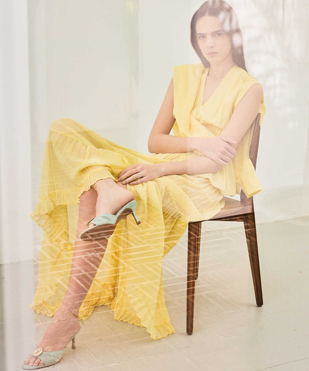 Pleated Chiffon Maxi Skirt