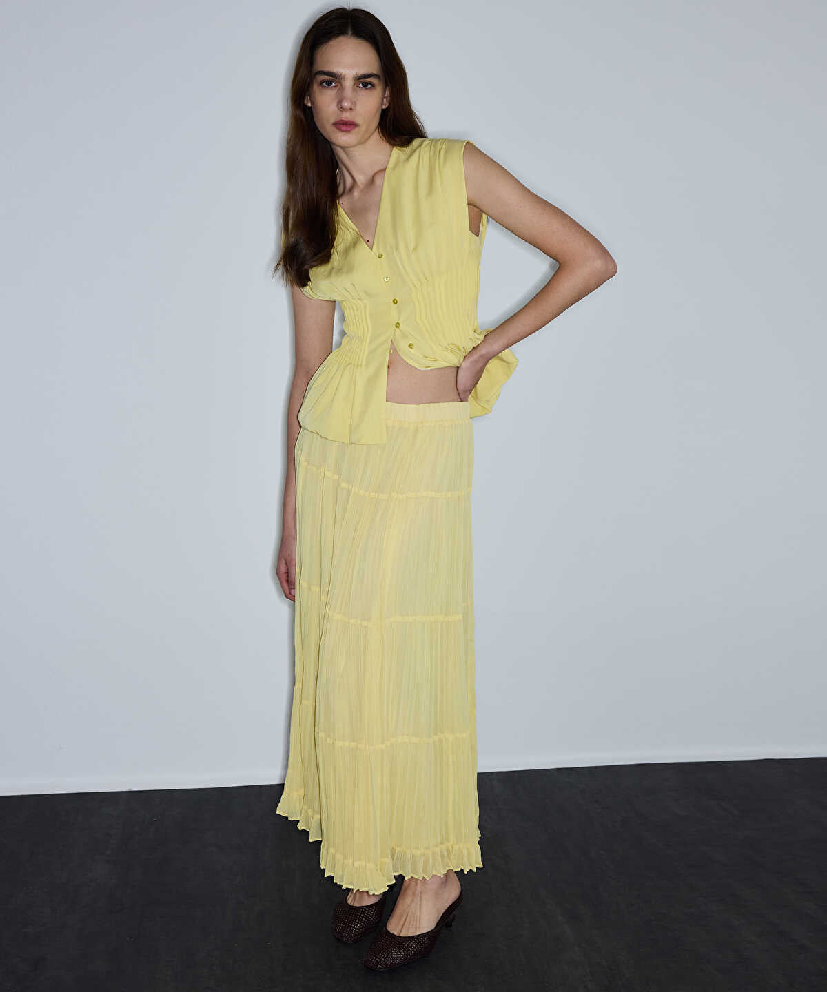 Pleated Chiffon Maxi Skirt