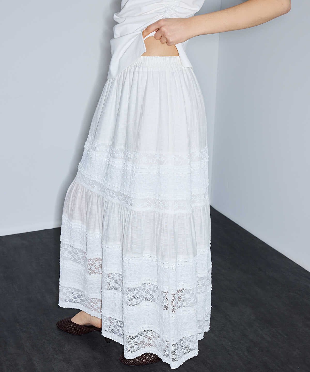 Lace-Trimmed Maxi Skirt