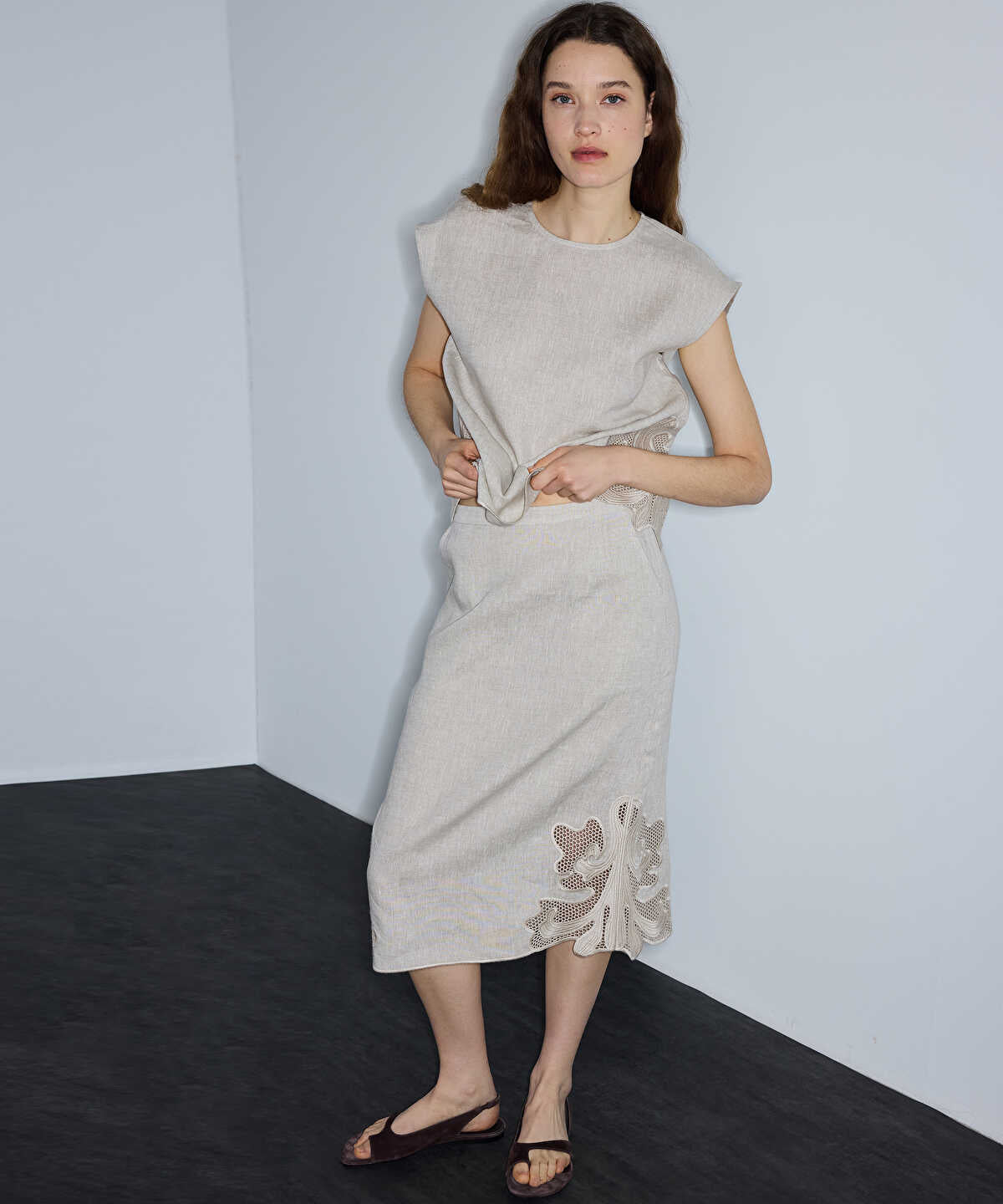 Embroidered Linen Skirt