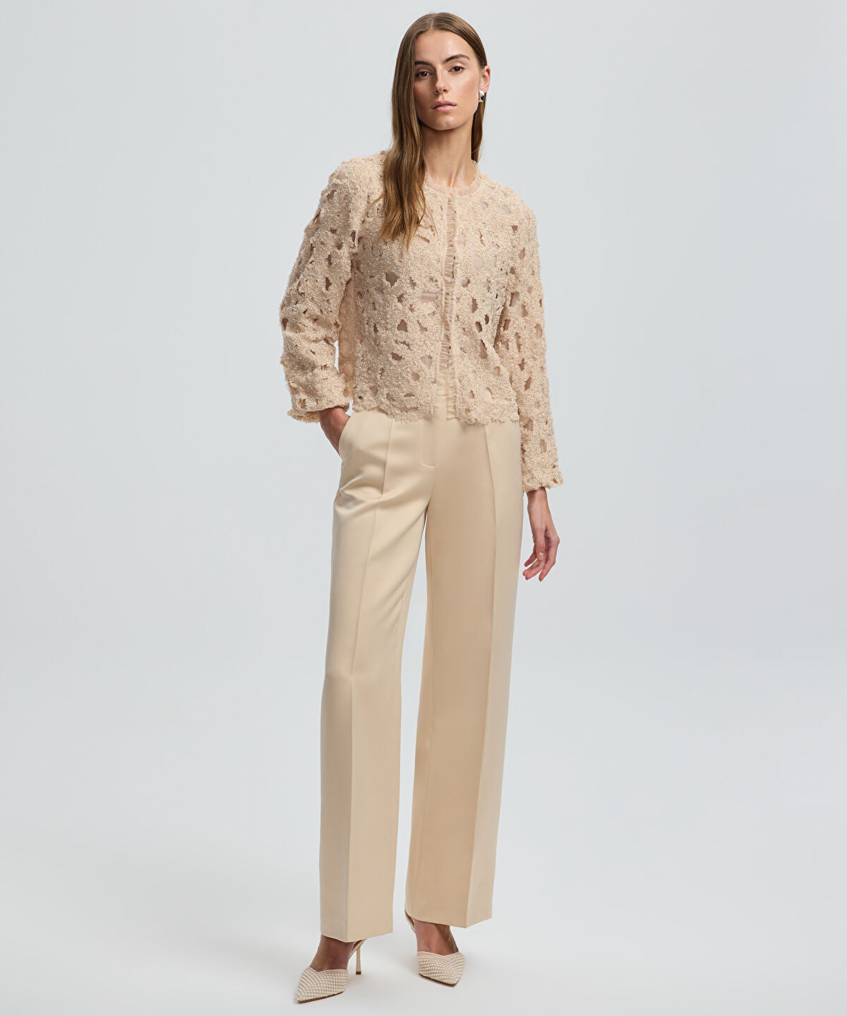 Tulle-Trim Beaded Jacket