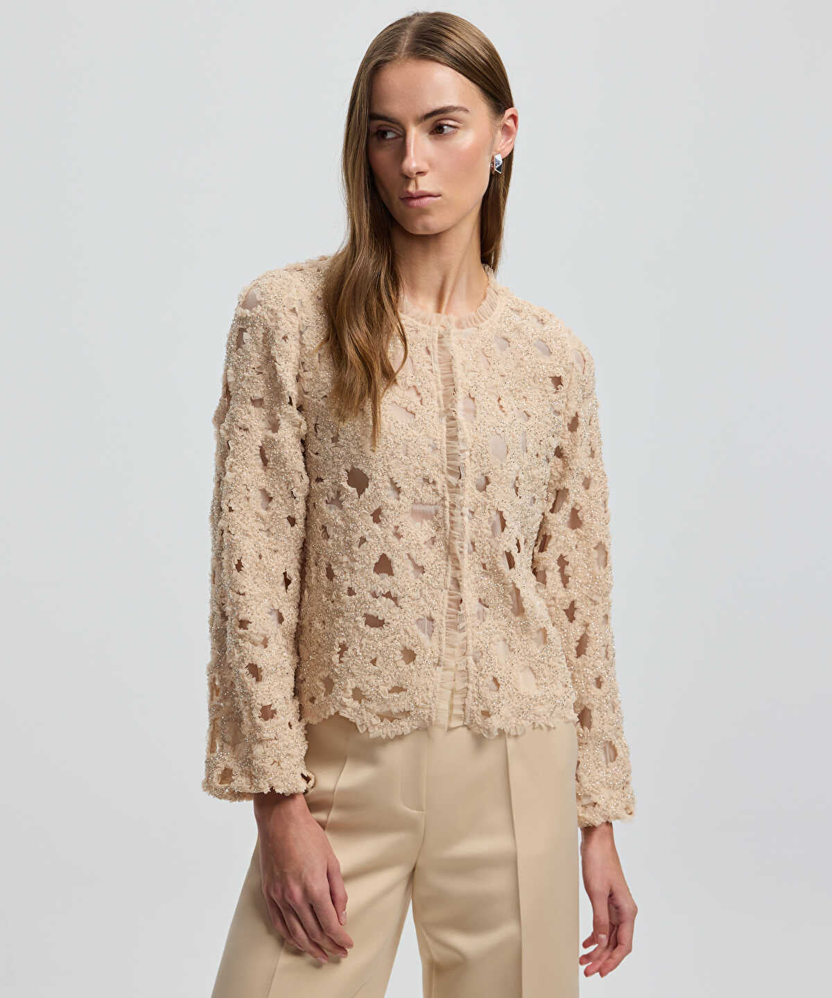 Tulle-Trim Beaded Jacket
