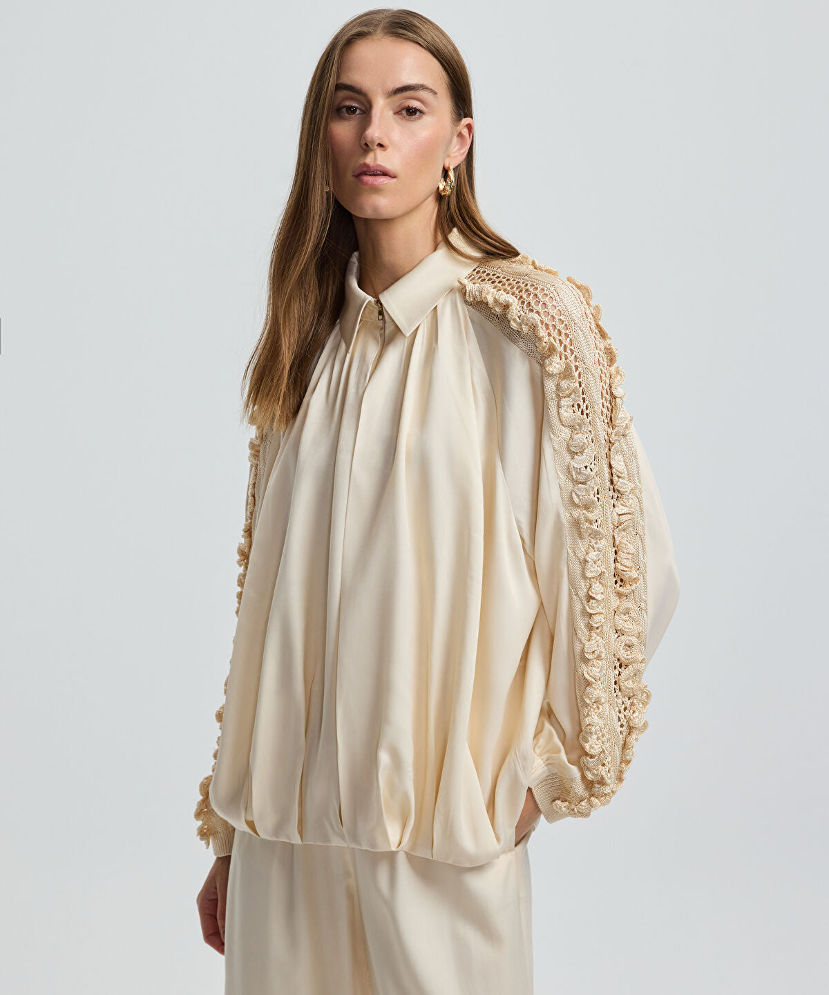 Mixed Knit Sleeve Jacket