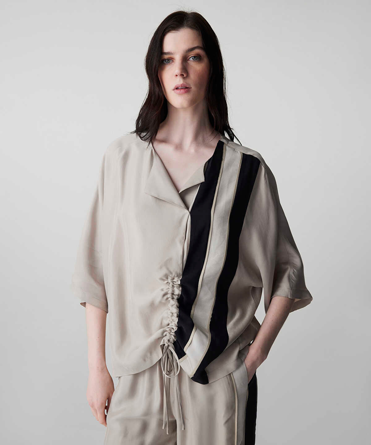 Color-Block Gathered Blouse