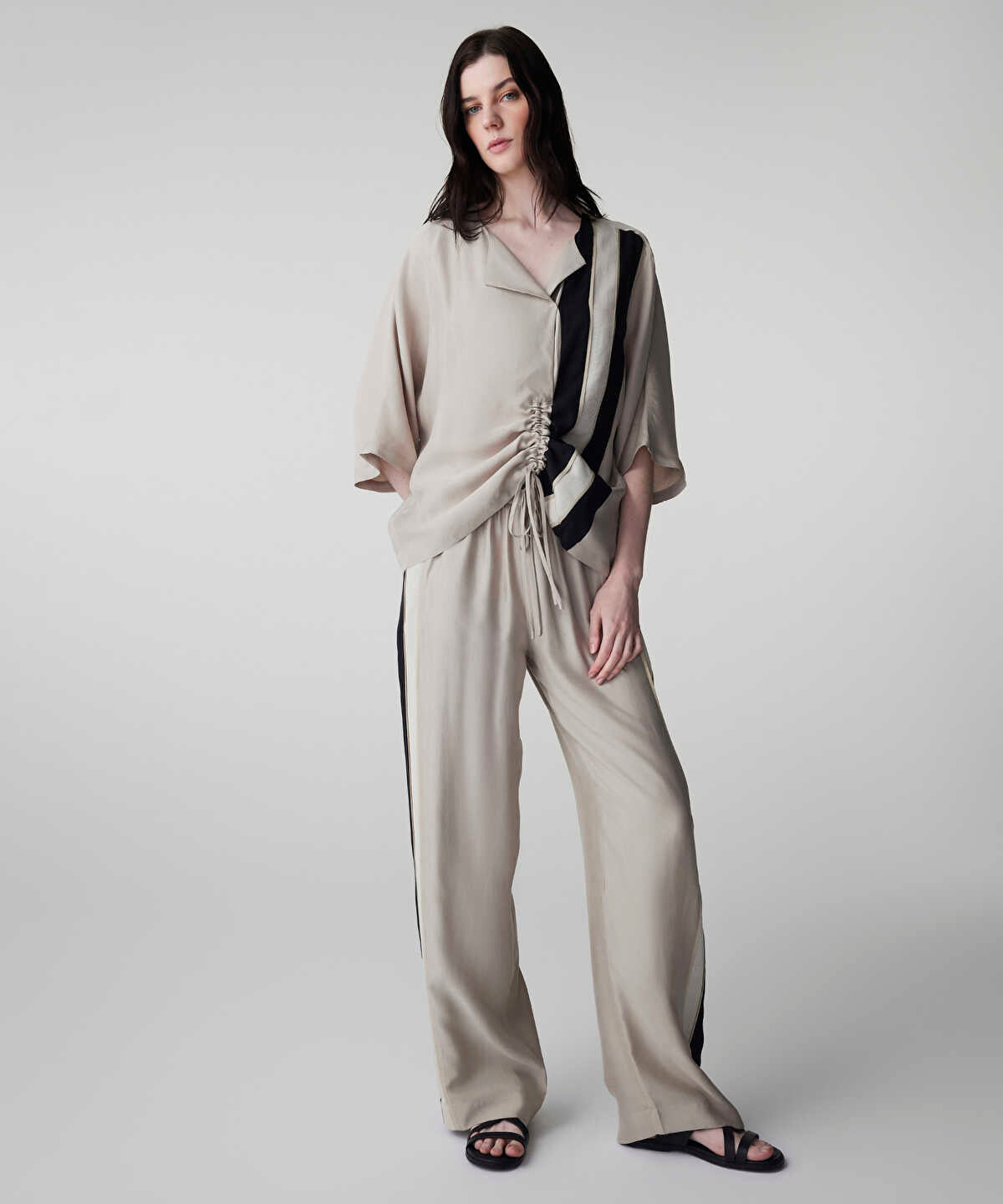 Color-Block Gathered Blouse