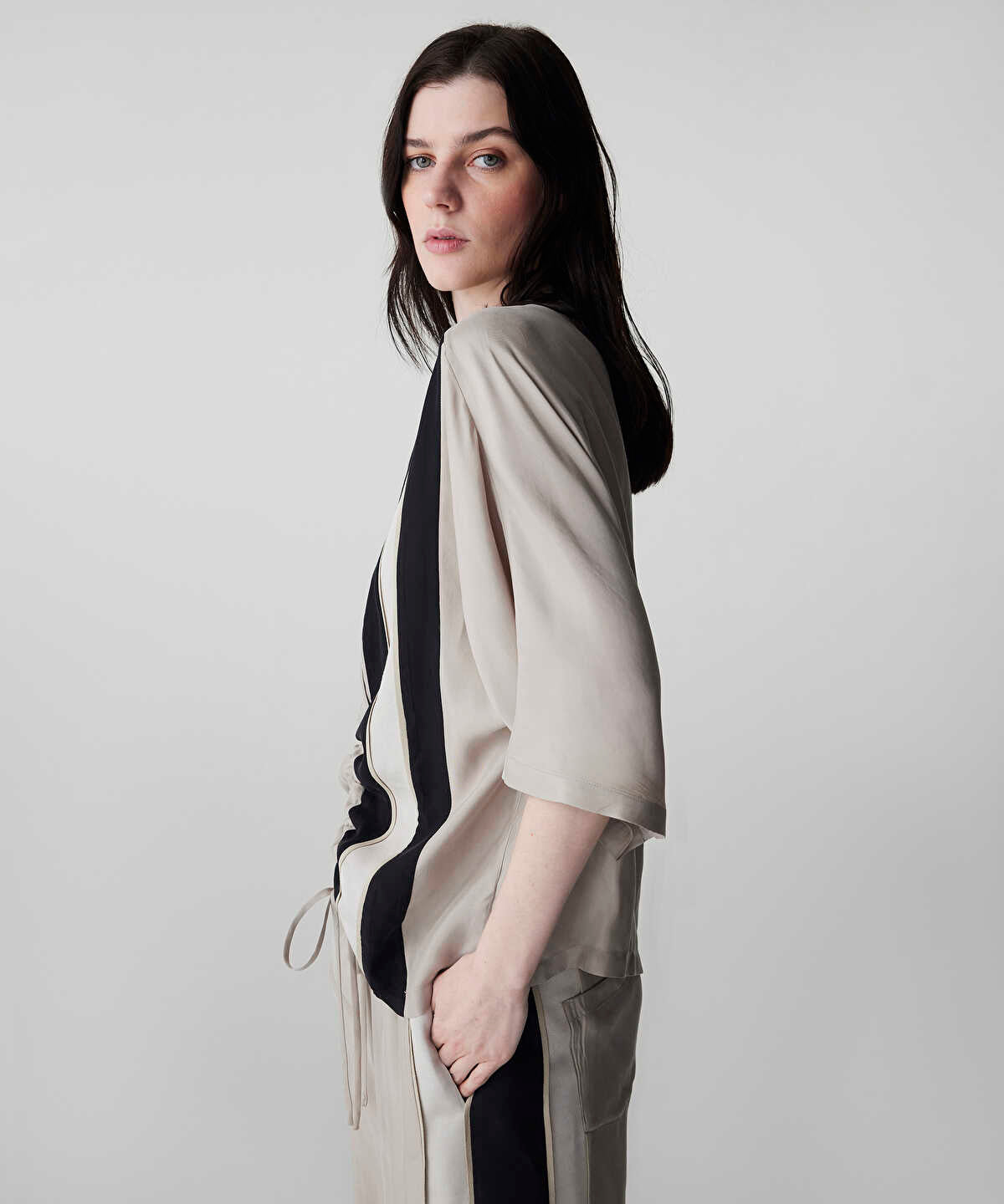 Color-Block Gathered Blouse